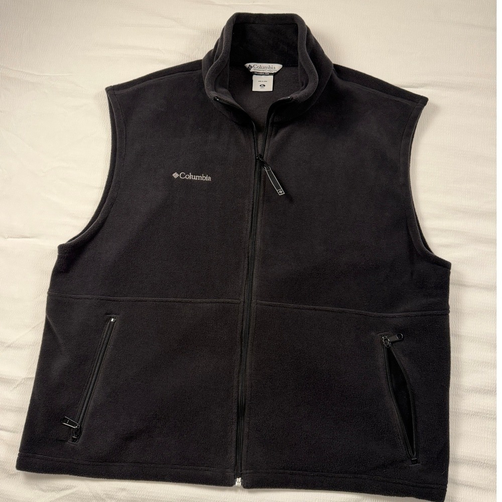 Columbia Mens XL Black Fleece Full Zip Vest Stand Up Zip Pocket Gorpcore Layer